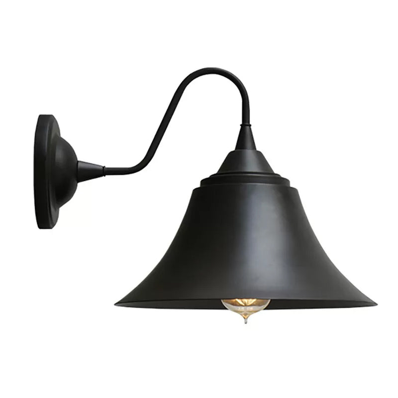 Skørter | Single Bulb Bell Shade Wall Light Farmhouse Black Iron Gooseneck Wall Mounted Light Fixture