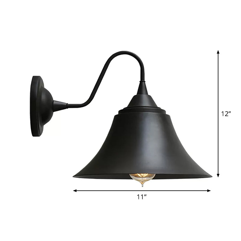 Skørter | Single Bulb Bell Shade Wall Light Farmhouse Black Iron Gooseneck Wall Mounted Light Fixture