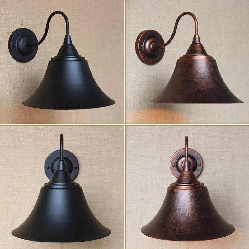 Skørter | Iron Carillon Wall Light Ideas Country 1-Light Bistro Gooseneck Wall Lamp in Black/Antique Black/Rust