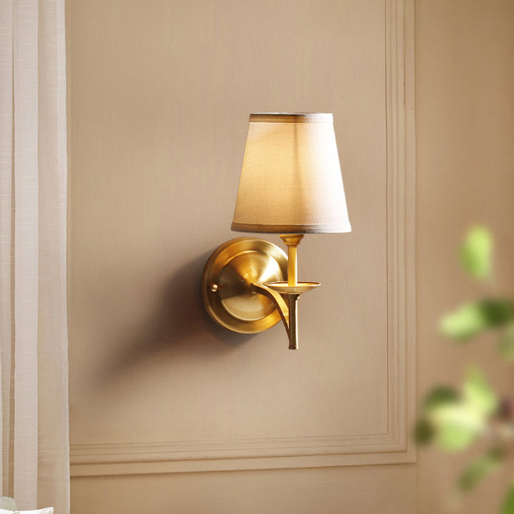 Skørter | Tapered Shade Study Room Wall Lamp Metal Fabric One Light Elegant Wall Lamp in Gold