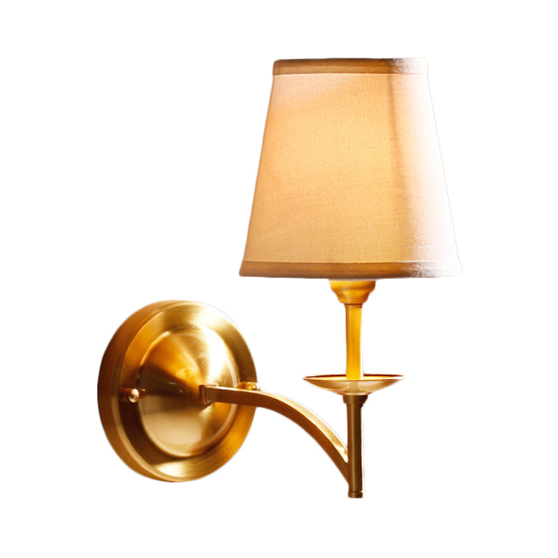 Skørter | Tapered Shade Study Room Wall Lamp Metal Fabric One Light Elegant Wall Lamp in Gold