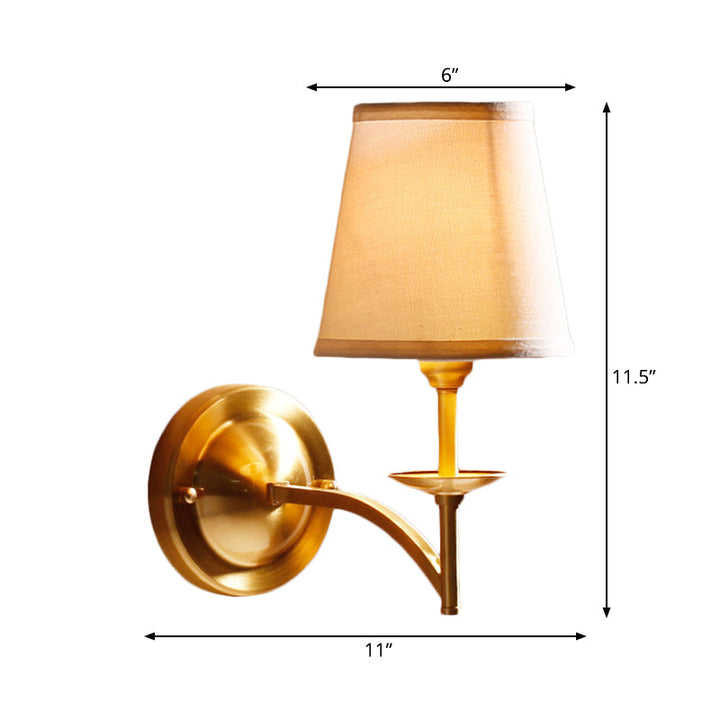Skørter | Tapered Shade Study Room Wall Lamp Metal Fabric One Light Elegant Wall Lamp in Gold