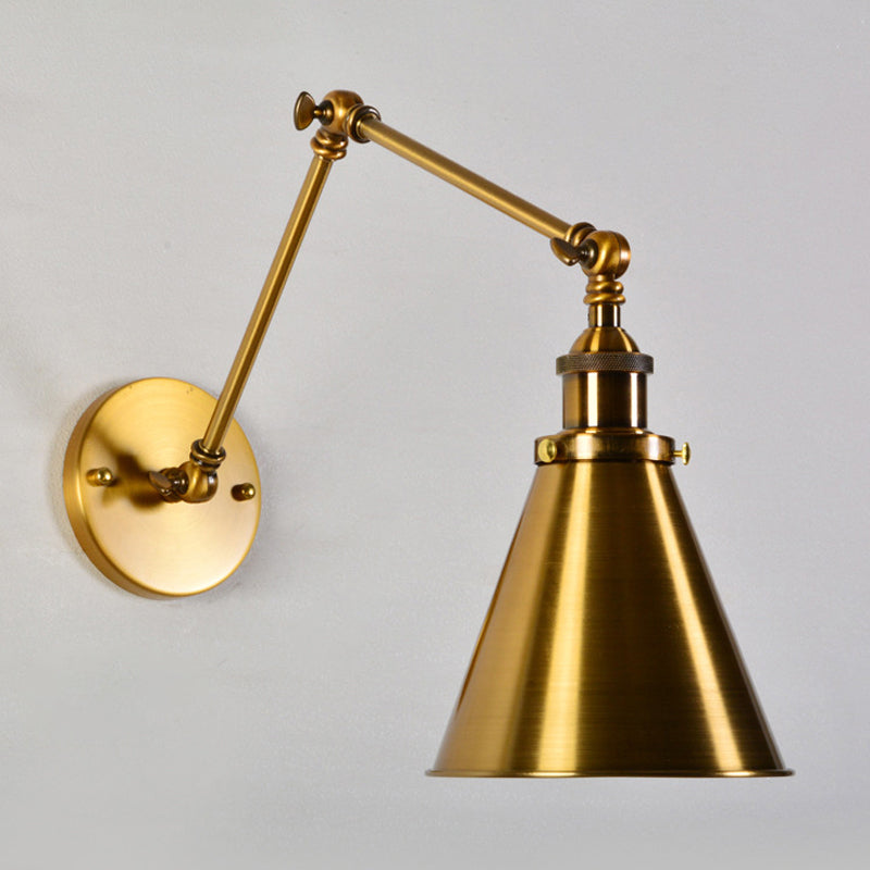 Skørter | Brass 1 Light String Wall Lamp Kit Antique Metal Conical Wall Mounted Lighting Fixture with Flexible Swivel Arm