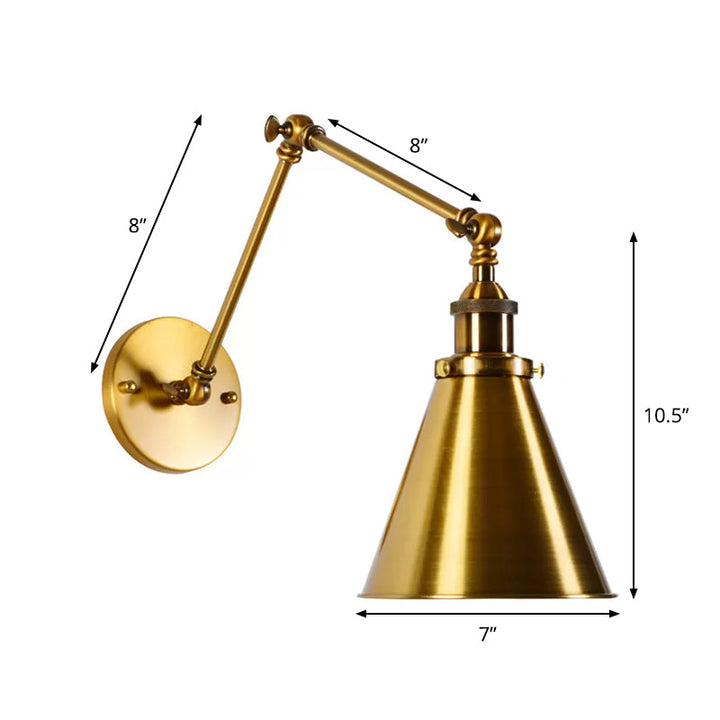 Skørter | Brass 1 Light String Wall Lamp Kit Antique Metal Conical Wall Mounted Lighting Fixture with Flexible Swivel Arm