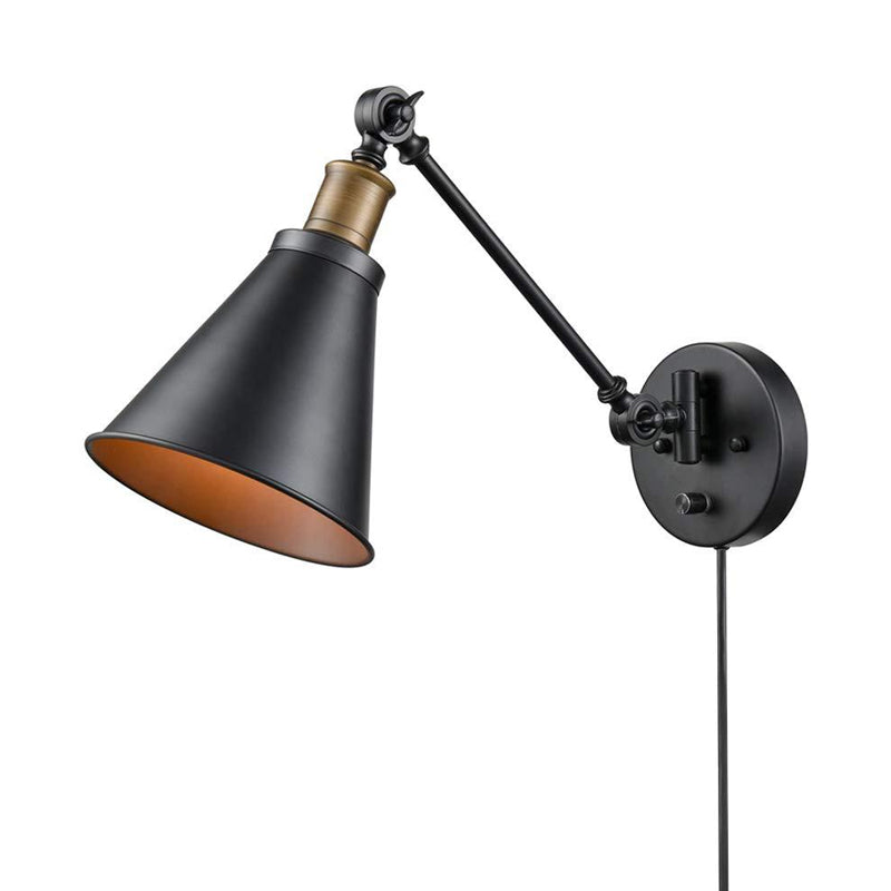Skørter | Horn Iron Wall-mounted Reading Light Industrial 1-Lamp Bedroom Rotating Wall Lighting with/without Plug-in Cable in Black