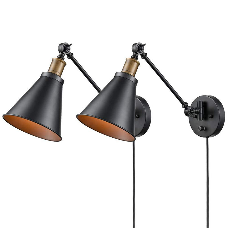 Skørter | Horn Iron Wall-mounted Reading Light Industrial 1-Lamp Bedroom Rotating Wall Lighting with/without Plug-in Cable in Black