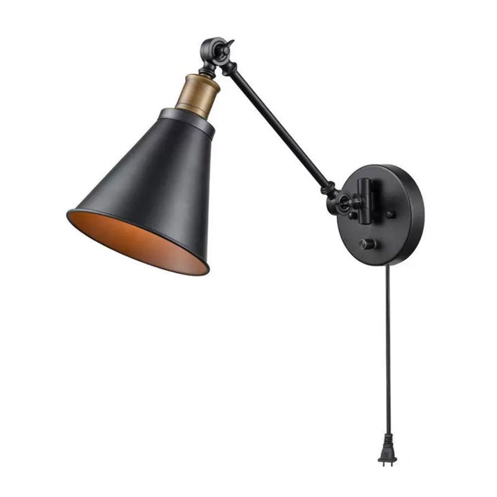 Skørter | Horn Iron Wall-mounted Reading Light Industrial 1-Lamp Bedroom Rotating Wall Lighting with/without Plug-in Cable in Black