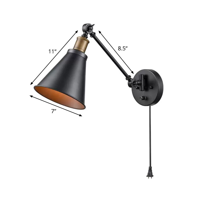 Skørter | Horn Iron Wall-mounted Reading Light Industrial 1-Lamp Bedroom Rotating Wall Lighting with/without Plug-in Cable in Black