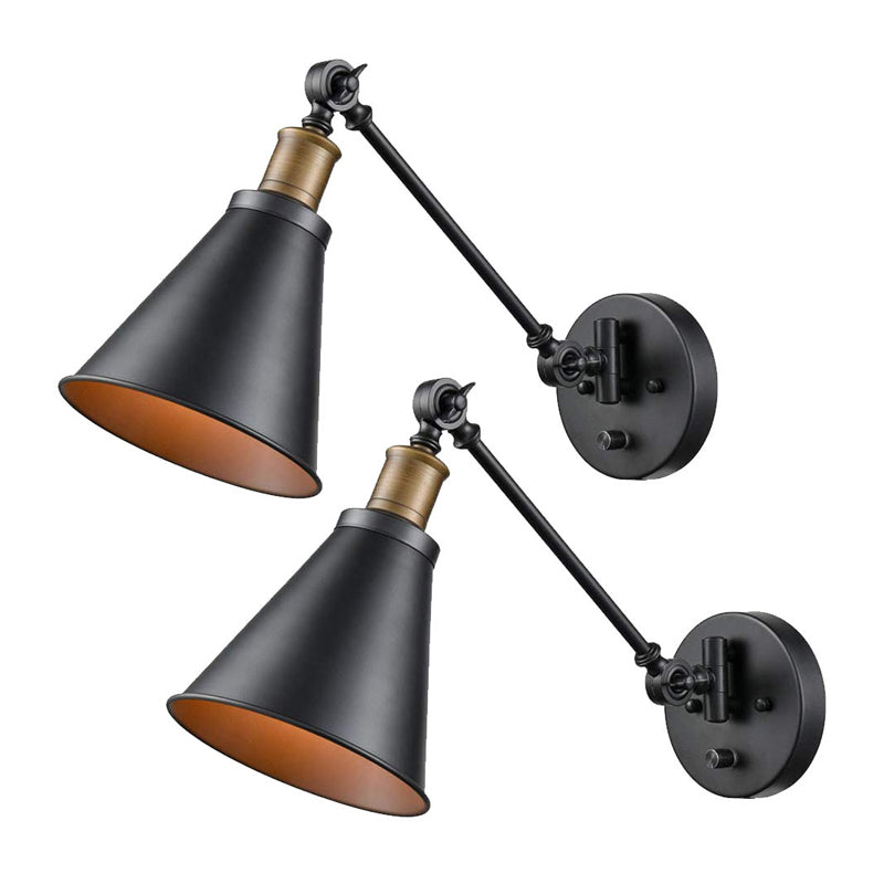 Skørter | Horn Iron Wall-mounted Reading Light Industrial 1-Lamp Bedroom Rotating Wall Lighting with/without Plug-in Cable in Black