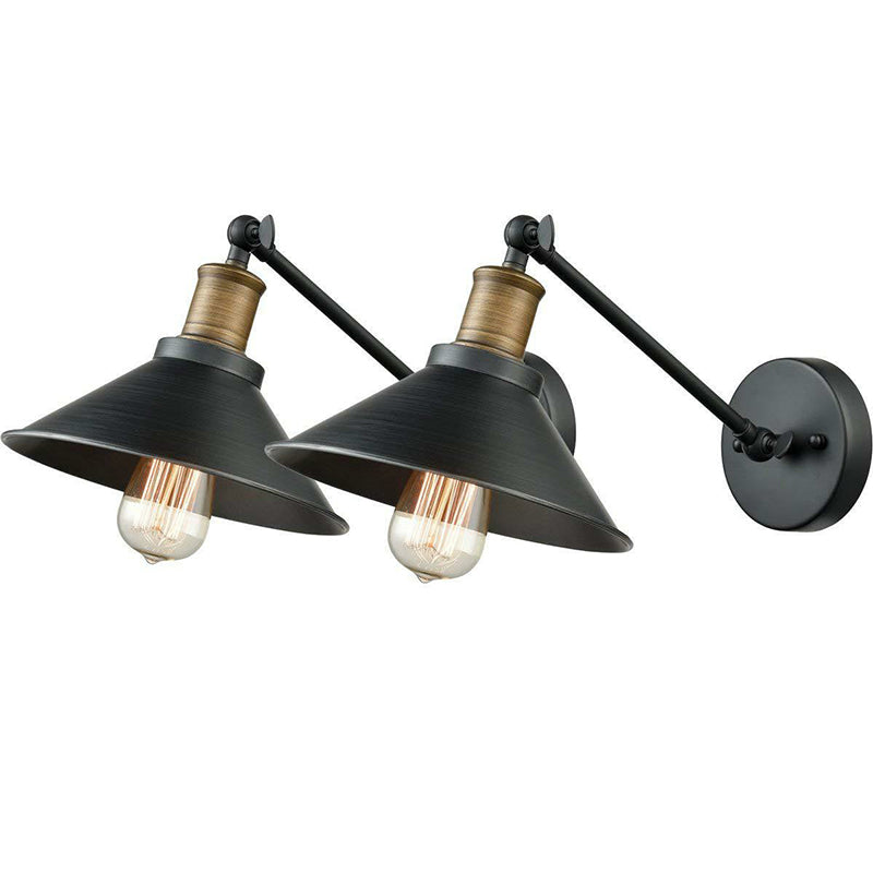 Skørter | Cone-shaped Shadow Bathroom Wall Lamp Rustic Metal 1/2-Light Black and Brass Wall-mounted Lamp with Swivel Patent