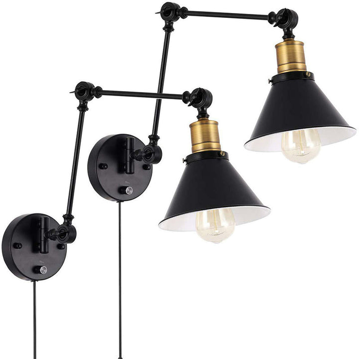 Skørter | Flexible Swivel Arm Metal Task Wall Light Industry 1/2 Light Office Insert Wall Lamp with Cone Shade in Black