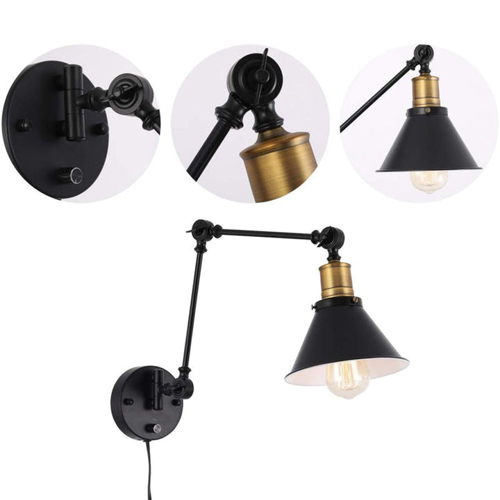 Skørter | Flexible Swivel Arm Metal Task Wall Light Industry 1/2 Light Office Insert Wall Lamp with Cone Shade in Black