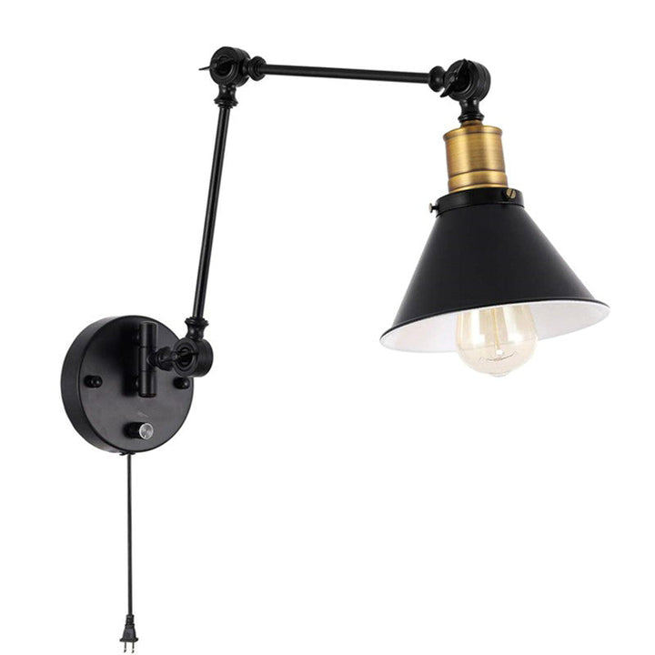 Skørter | Flexible Swivel Arm Metal Task Wall Light Industry 1/2 Light Office Insert Wall Lamp with Cone Shade in Black