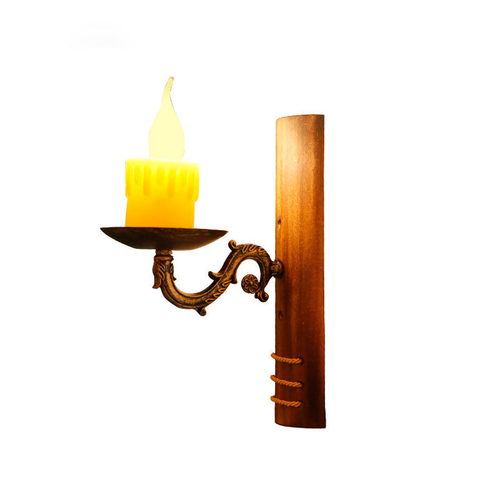 Lisslune | Brown rectangular wall light Cottage Bamboo 1 bulb living room wall light with flameless candle