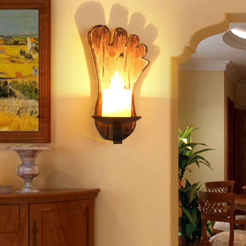 Lisslune | 1-Light Lantern Wall Light Kit Landscape Brown Clear Glass Wall Pendant Lamp with Rectangular/Semi-Circular Wood Backplate