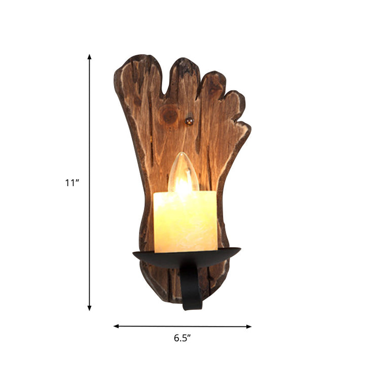 Lisslune | 1-Light Lantern Wall Light Kit Landscape Brown Clear Glass Wall Pendant Lamp with Rectangular/Semi-Circular Wood Backplate