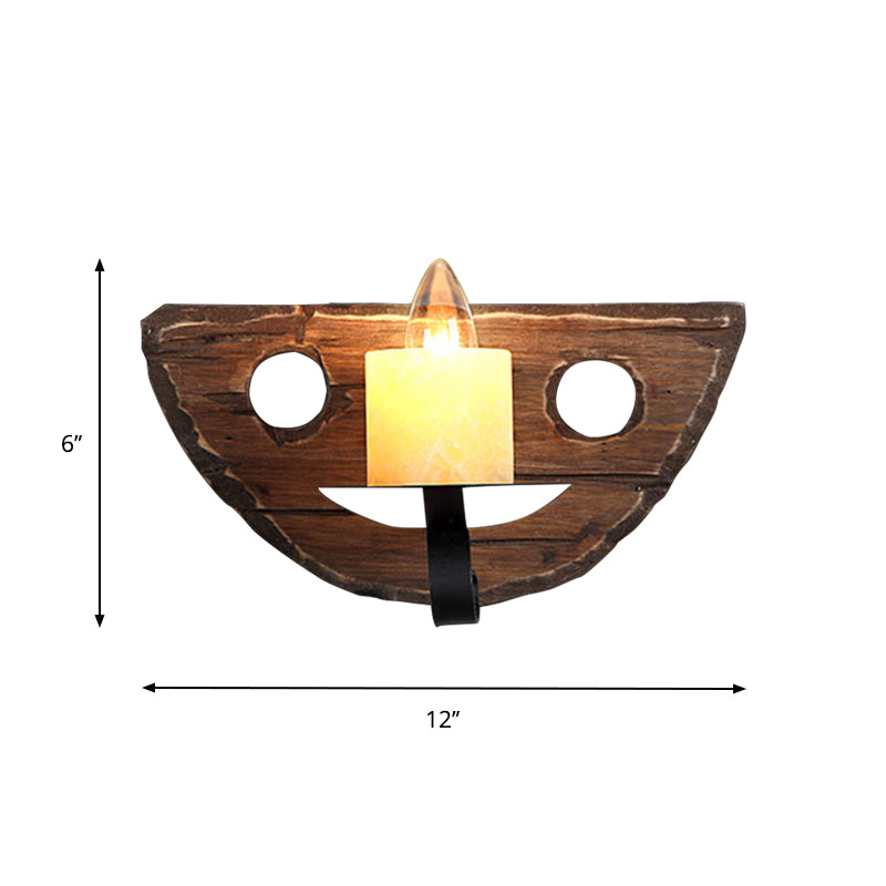 Lisslune | 1-Light Lantern Wall Light Kit Landscape Brown Clear Glass Wall Pendant Lamp with Rectangular/Semi-Circular Wood Backplate