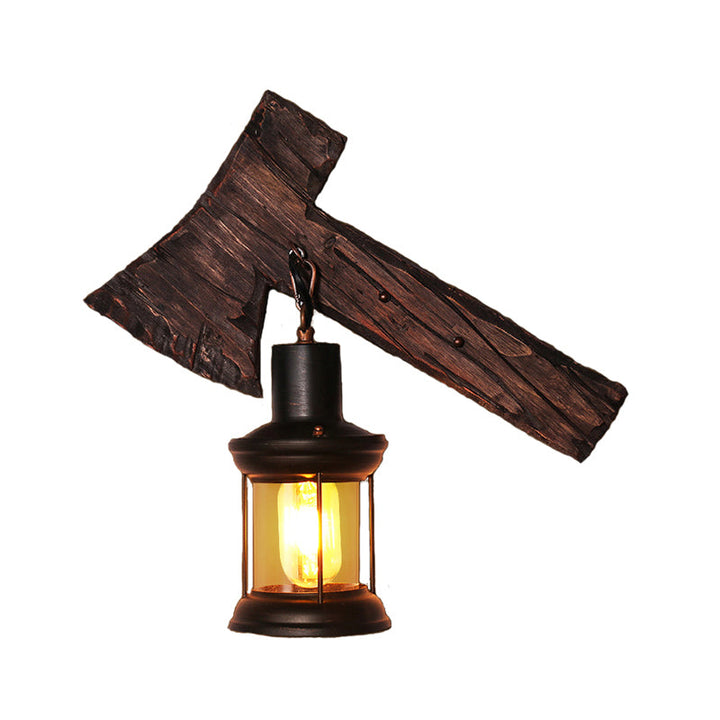 Lisslune | Oval/Fish-shaped Wooden Wall Sconce Light Rustic 1 Head Kitchen Wall-mounted Lamp with Candle/Lantern in Brown