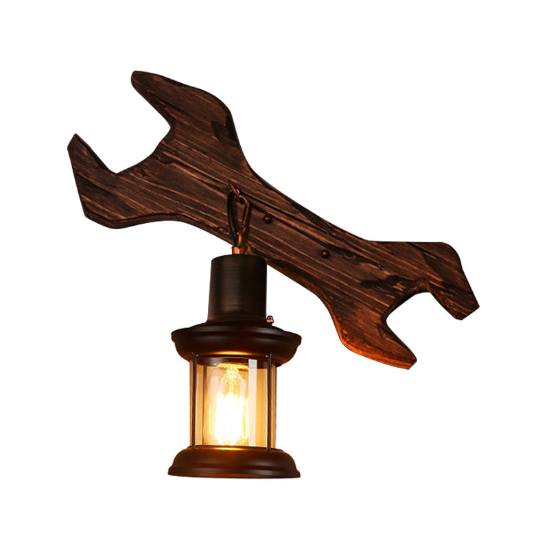 Lisslune | Oval/Fish-shaped Wooden Wall Sconce Light Rustic 1 Head Kitchen Wall-mounted Lamp with Candle/Lantern in Brown