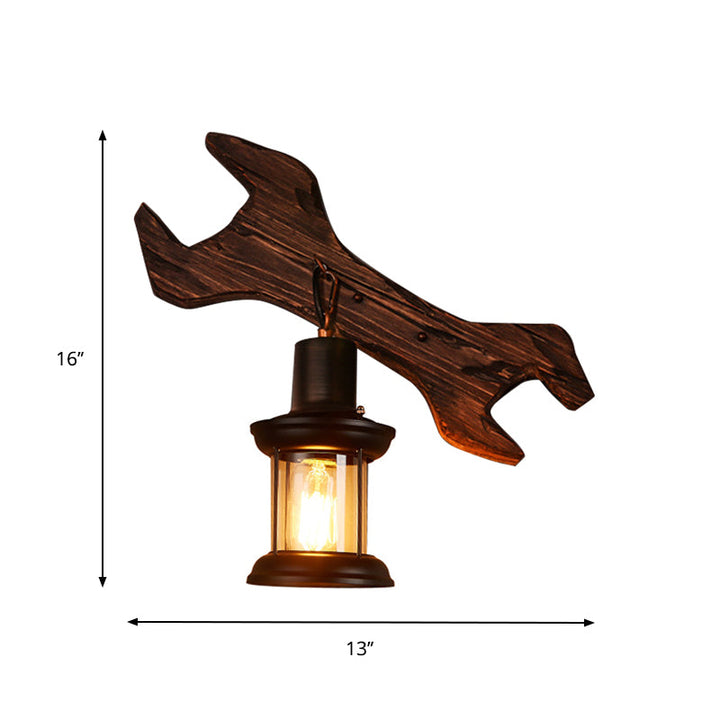 Lisslune | Oval/Fish-shaped Wooden Wall Sconce Light Rustic 1 Head Kitchen Wall-mounted Lamp with Candle/Lantern in Brown