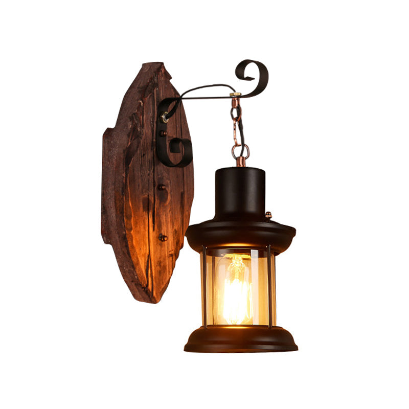 Lisslune | Oval/Fish-shaped Wooden Wall Sconce Light Rustic 1 Head Kitchen Wall-mounted Lamp with Candle/Lantern in Brown