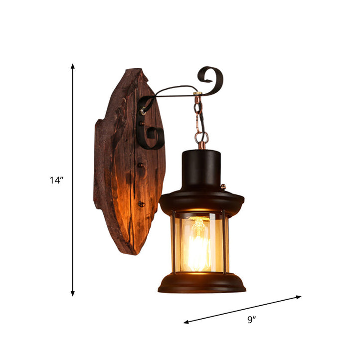 Lisslune | Oval/Fish-shaped Wooden Wall Sconce Light Rustic 1 Head Kitchen Wall-mounted Lamp with Candle/Lantern in Brown