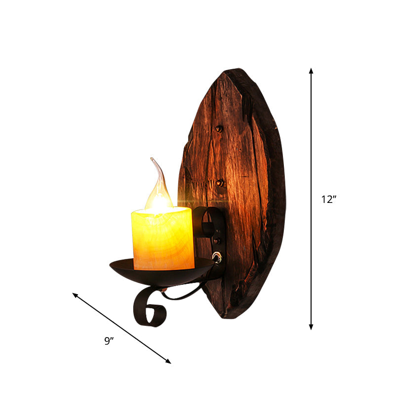 Lisslune | Oval/Fish-shaped Wooden Wall Sconce Light Rustic 1 Head Kitchen Wall-mounted Lamp with Candle/Lantern in Brown