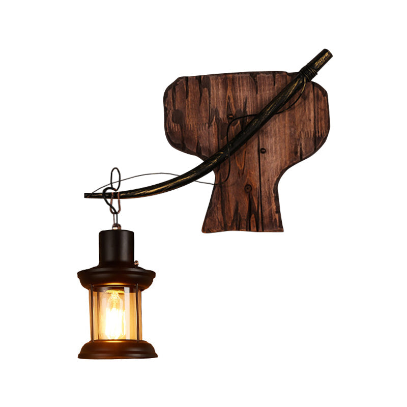 Lisslune | Oval/Fish-shaped Wooden Wall Sconce Light Rustic 1 Head Kitchen Wall-mounted Lamp with Candle/Lantern in Brown