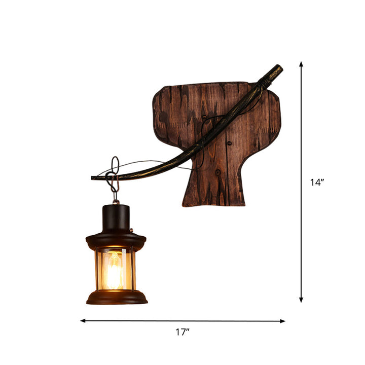 Lisslune | Oval/Fish-shaped Wooden Wall Sconce Light Rustic 1 Head Kitchen Wall-mounted Lamp with Candle/Lantern in Brown