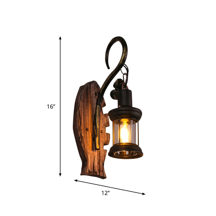 Lisslune | Oval/Fish-shaped Wooden Wall Sconce Light Rustic 1 Head Kitchen Wall-mounted Lamp with Candle/Lantern in Brown