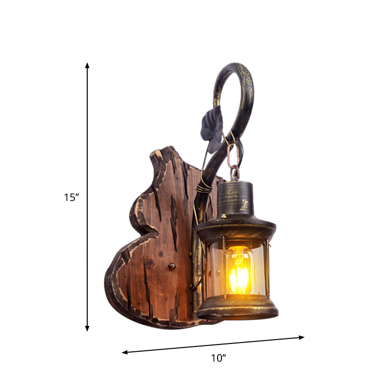 Lisslune | Oval/Fish-shaped Wooden Wall Sconce Light Rustic 1 Head Kitchen Wall-mounted Lamp with Candle/Lantern in Brown