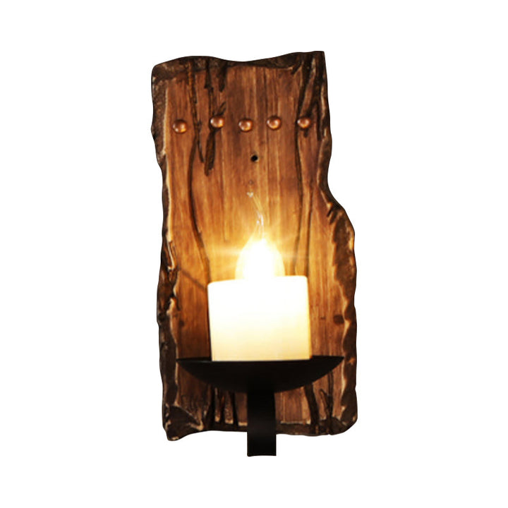 Lisslune | Oval/Fish-shaped Wooden Wall Sconce Light Rustic 1 Head Kitchen Wall-mounted Lamp with Candle/Lantern in Brown