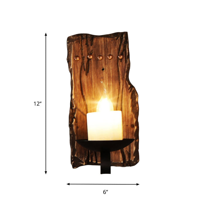 Lisslune | Oval/Fish-shaped Wooden Wall Sconce Light Rustic 1 Head Kitchen Wall-mounted Lamp with Candle/Lantern in Brown