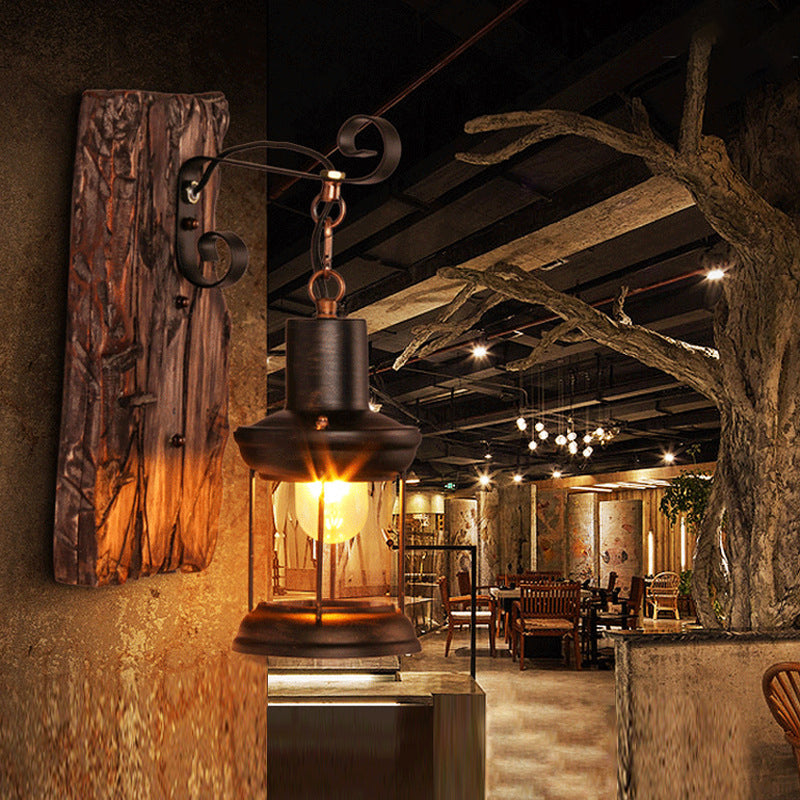 Lisslune | Brown Lantern Wall Hanging Lamp Nautical Wood Single Bulb Bistro Wall Mounted Lighting Fixture