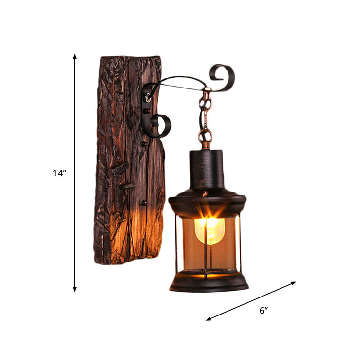 Lisslune | Brown Lantern Wall Hanging Lamp Nautical Wood Single Bulb Bistro Wall Mounted Lighting Fixture