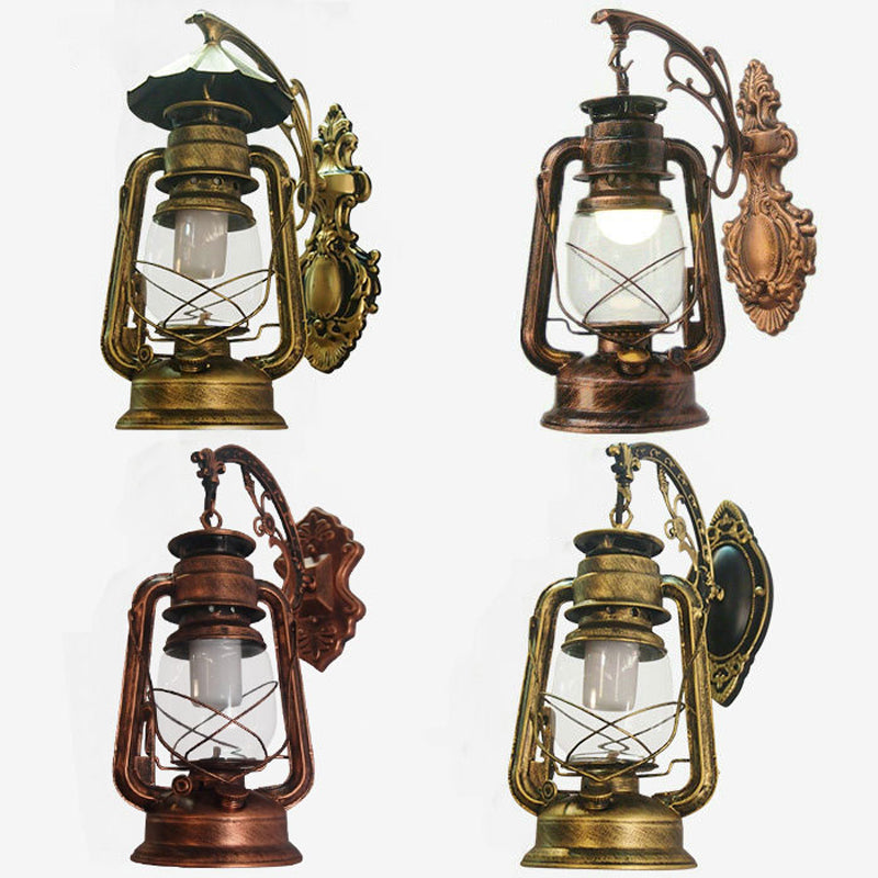 Lisslune | 1-Light Kerosene Wall Mount Lighting Nautical Black/Copper/Bronze Clear Glass Wall Lights for Dining Room