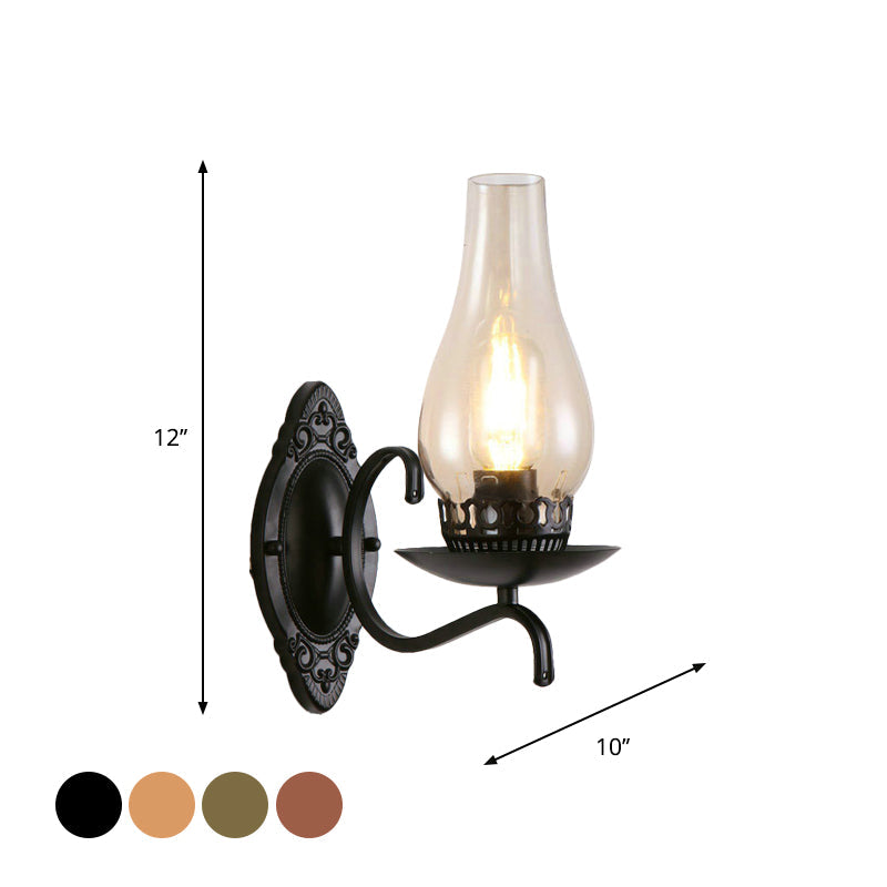 Lisslune | Single-arm Wall Light Industrial Hall Wall Light with Kerosene Clear/Frosted Glass Shade in Copper/Bronze