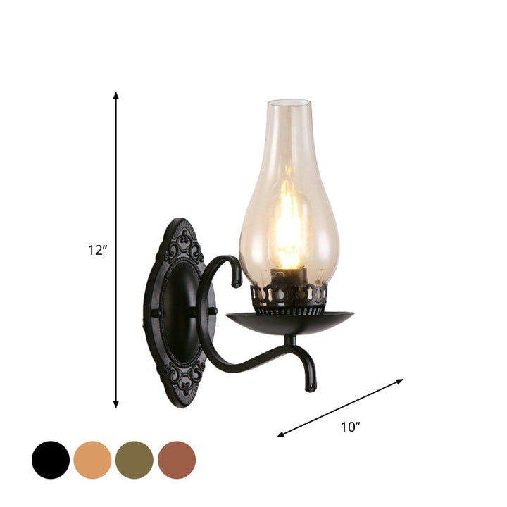 Lisslune | Single-arm Wall Light Industrial Hall Wall Light with Kerosene Clear/Frosted Glass Shade in Copper/Bronze