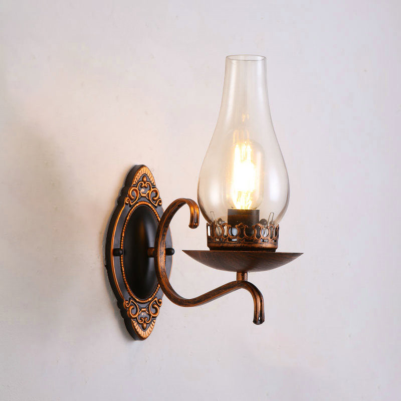 Lisslune | Single-arm Wall Light Industrial Hall Wall Light with Kerosene Clear/Frosted Glass Shade in Copper/Bronze