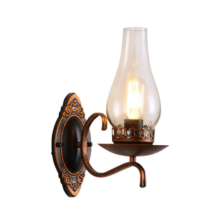 Lisslune | Single-arm Wall Light Industrial Hall Wall Light with Kerosene Clear/Frosted Glass Shade in Copper/Bronze