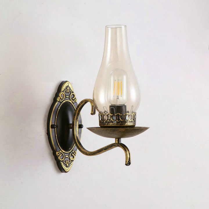 Lisslune | Single-arm Wall Light Industrial Hall Wall Light with Kerosene Clear/Frosted Glass Shade in Copper/Bronze