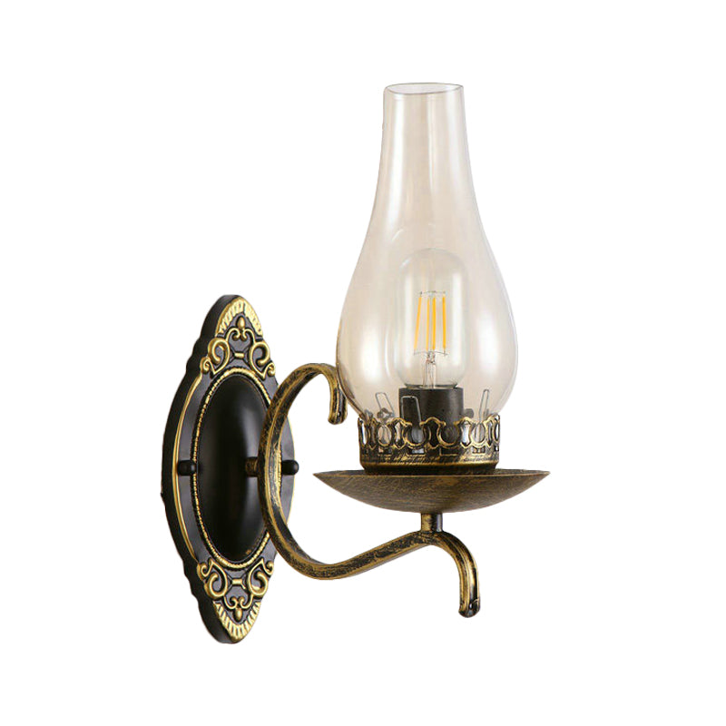 Lisslune | Single-arm Wall Light Industrial Hall Wall Light with Kerosene Clear/Frosted Glass Shade in Copper/Bronze