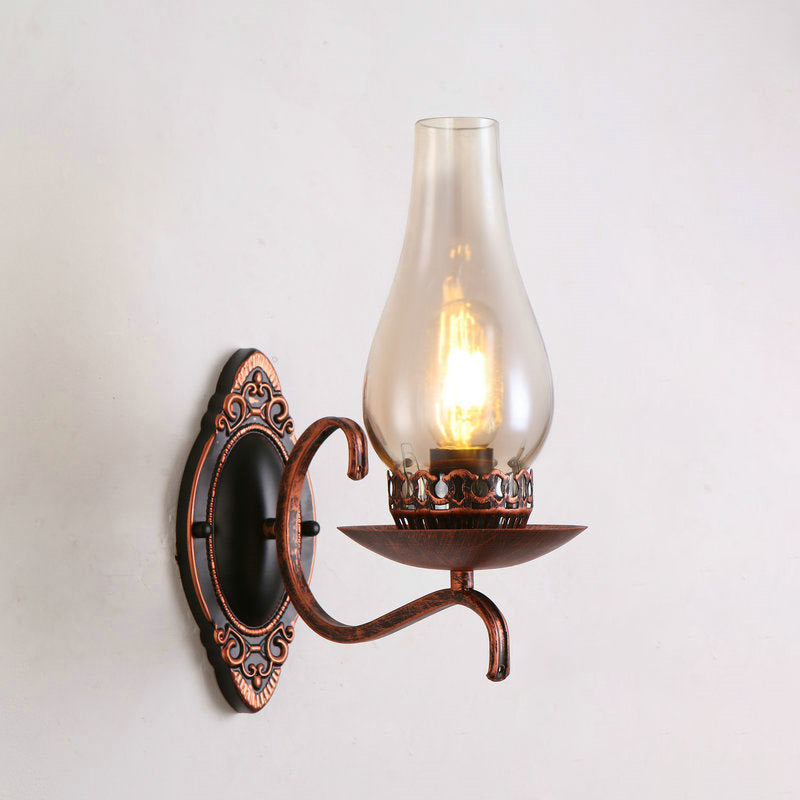 Lisslune | Single-arm Wall Light Industrial Hall Wall Light with Kerosene Clear/Frosted Glass Shade in Copper/Bronze