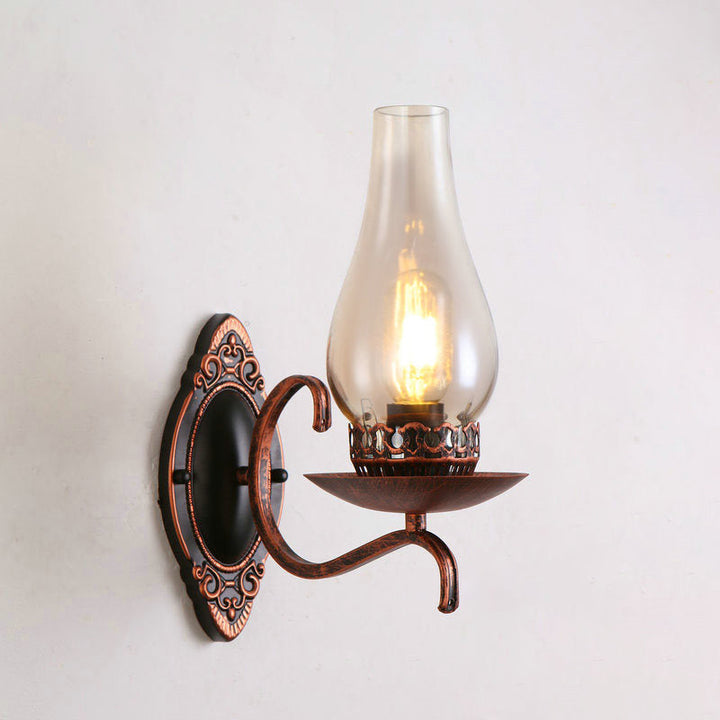 Lisslune | Single-arm Wall Light Industrial Hall Wall Light with Kerosene Clear/Frosted Glass Shade in Copper/Bronze