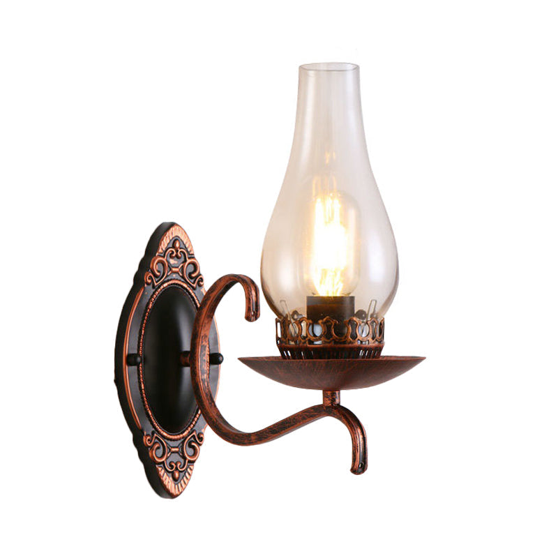 Lisslune | Single-arm Wall Light Industrial Hall Wall Light with Kerosene Clear/Frosted Glass Shade in Copper/Bronze