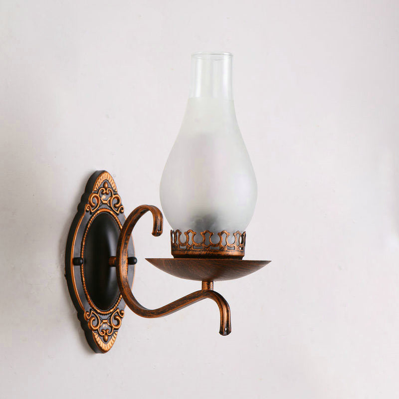 Lisslune | Single-arm Wall Light Industrial Hall Wall Light with Kerosene Clear/Frosted Glass Shade in Copper/Bronze