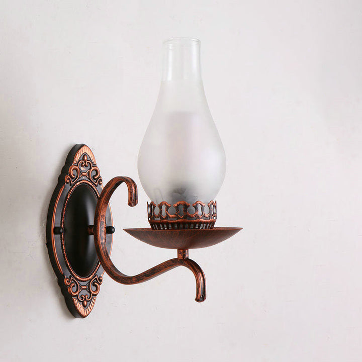 Lisslune | Single-arm Wall Light Industrial Hall Wall Light with Kerosene Clear/Frosted Glass Shade in Copper/Bronze