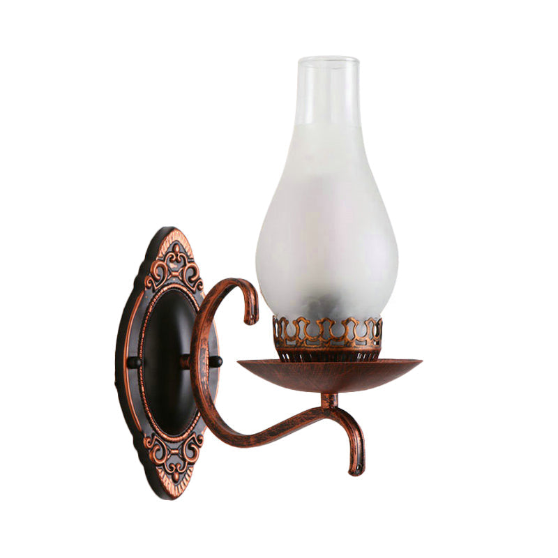 Lisslune | Single-arm Wall Light Industrial Hall Wall Light with Kerosene Clear/Frosted Glass Shade in Copper/Bronze