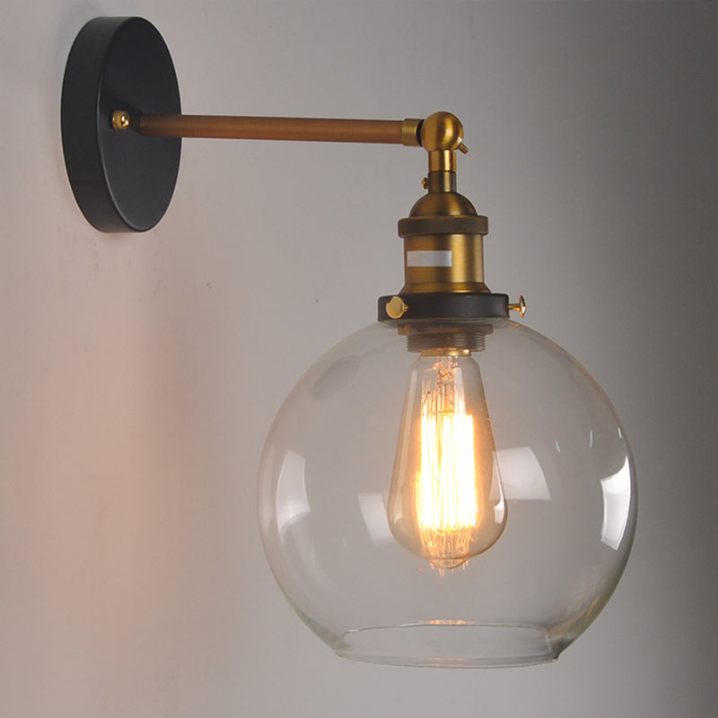 Skørter | Clear Glass Sphere/Cone Wall Light Kit Industrial 1 Light Kitchen Wall Lamp with Adjustable Joint in Black-Brass