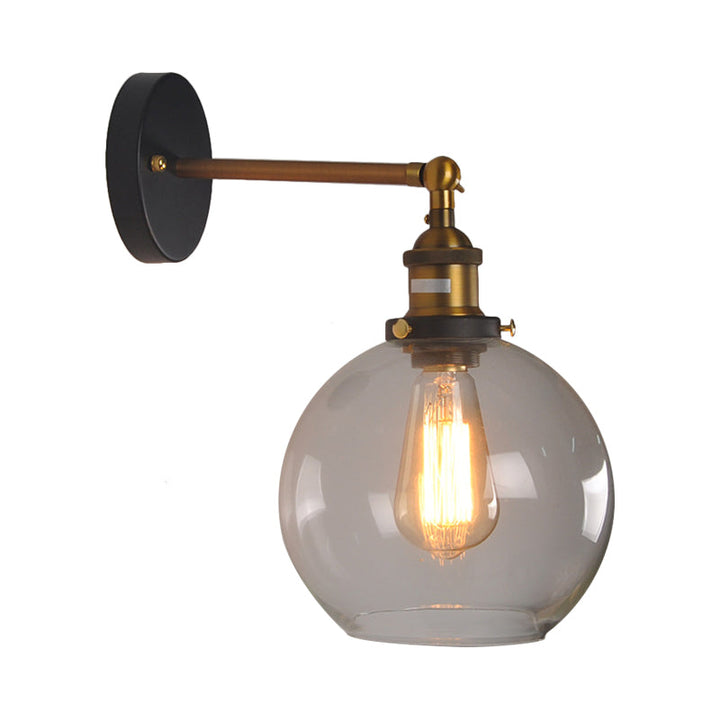 Skørter | Clear Glass Sphere/Cone Wall Light Kit Industrial 1 Light Kitchen Wall Lamp with Adjustable Joint in Black-Brass